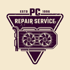 Computer repair service vector emblem or badge