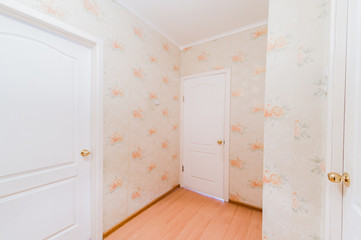 Russia, Moscow- August 01, 2019: interior room apartment. standard repair decoration in hostel. room doors, repair corridor