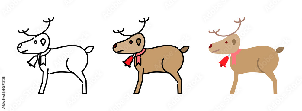 Poster reindeer icon set isolated on white background for web design
