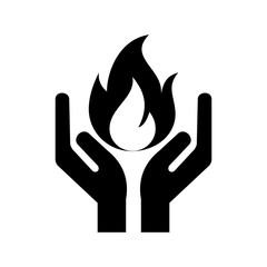 Hands holding a fire flame. Flat illustration. Isolated on white background. 