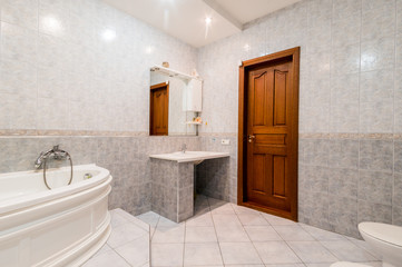 Fototapeta na wymiar Russia, Moscow- August 01, 2019: interior room apartment. bathroom, sink, decoration elements, toilet