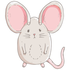 Mouse icon. Vector illustration of a cute little mouse with big ears. Hand drawn cartoon mouse.