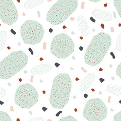 Seamless pattern with terrazzo texture, mosaic on white background. Mediterranean antique background in flat style for Wallpaper, tile design, fabric, textile. Vector stock illustration