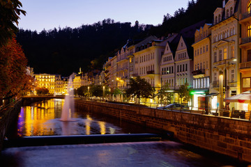 Evening view of the streets of Karlovy Vary. Czech Republic