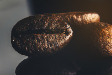 Naklejka premium The raw coffee beans are preparing to grind into delicious coffee.