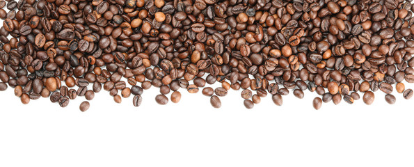 Frame of coffee beans isolated on white background, top view