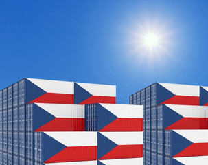 Container yard full of containers with flag of Czech Republic Flag. 3d illustration.
