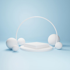 Abstract geometric podium background, mock up, blank  minimalistic empty showcase template, art deco shop display, pastel colors. 3d render.