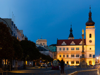 Fototapeta na wymiar Square of Mlada Boleslav with Old Town Hall and Marian Column