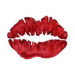 Watercolor illustration of kisses with red lipstick