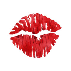Watercolor illustration of kisses with red lipstick