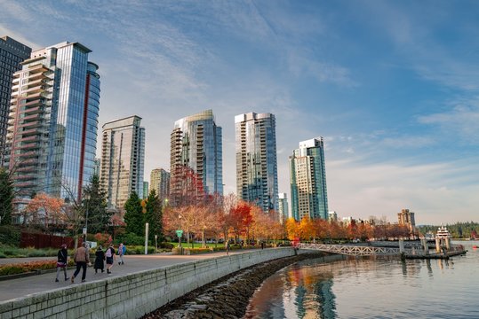 Beautiful shot of the high-rise buildings in Coal Harbour, Vancouver