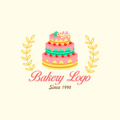 sweet cake bakery with cherry and wheat logo design inspiration