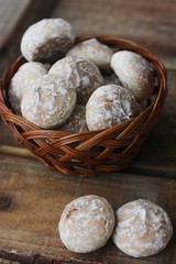 Delicious gingerbread on a wooden table macro 