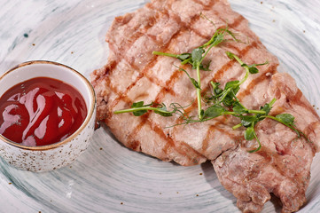 restaurant dish on white and gray plates, on a table