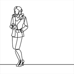 standing business woman - continuous line drawing
