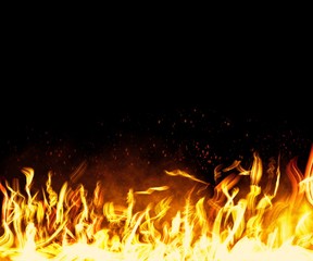 Realistic flame,fire on black background
