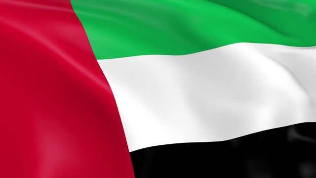 Photo realistic slow motion 4KHD flag of the United Arab Emirates waving in the wind.  Seamless loop animation with highly detailed fabric texture in 4K resolution.