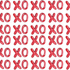 Watercolor seamless pattern of xoxo kisses