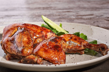 restaurant dish on white and gray plates, on a table