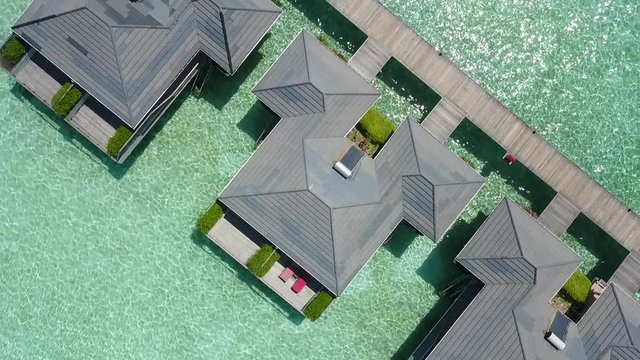 Bora Bora fantastic view from drone to bungalow 4K