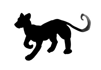 Black lion in modern style on white background. Animal concept.