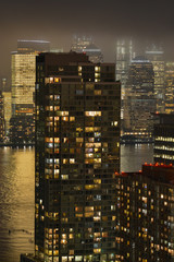 Manhattan New York New Jersey Nacht Nebel Lichter Stimmung Gold Hudson River Nacht Atmospäre Financial District Spiegelung Reflektion