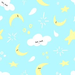 Seamless pattern with clouds and sun