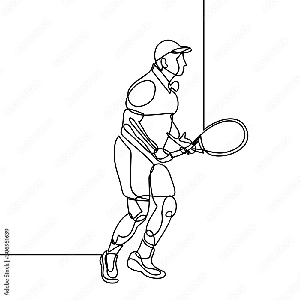 Poster man tennis player action line-continuous line drawing