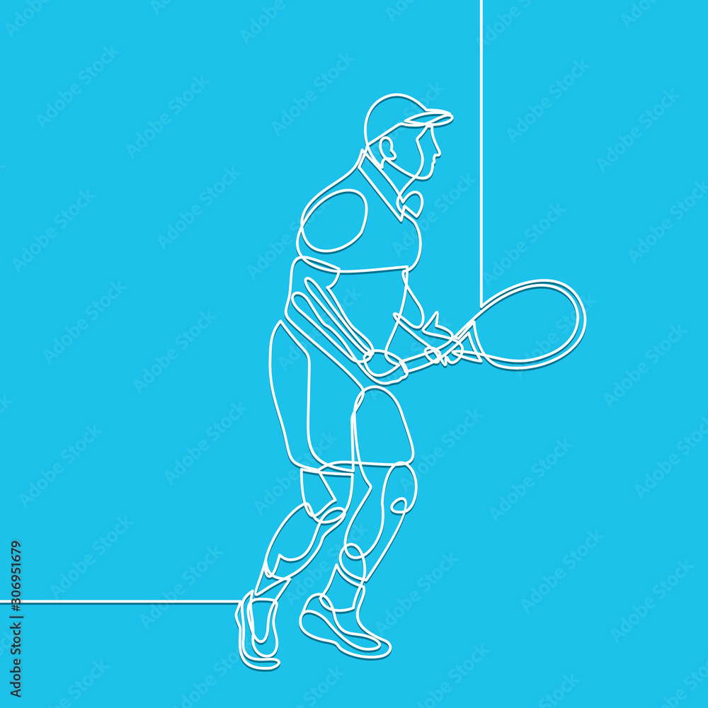 Poster man tennis player action line-continuous line drawing