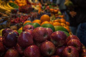 fruits on the market awaiting purchase. beautifully laid out counters