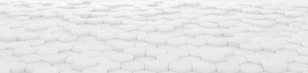 Perspective header hexagonal background with the effect of depth of field. A large number of white...