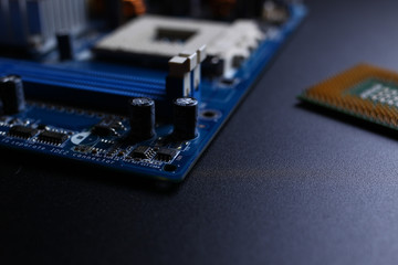 processor and motherboard on a black background