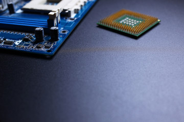 processor and motherboard on a black background