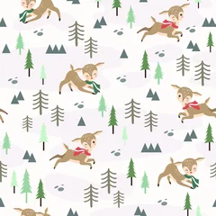 Wallpaper murals Little deer Seamless pattern with cute deers. Cartoon Animals Background, Vector Illustration 