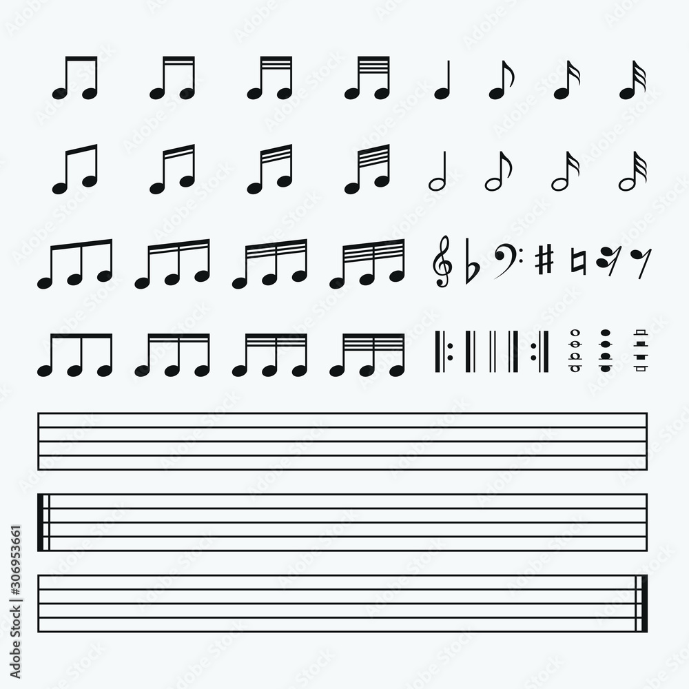 Poster set of music notes and symbols icons for web site and mobile app