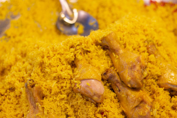 Muslim yellow rice with chicken.