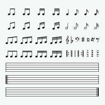 set of music notes and symbols icons for web site and mobile app