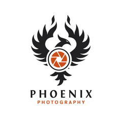 phoenix photography logo design , camera logo with phoenix bird vector concept