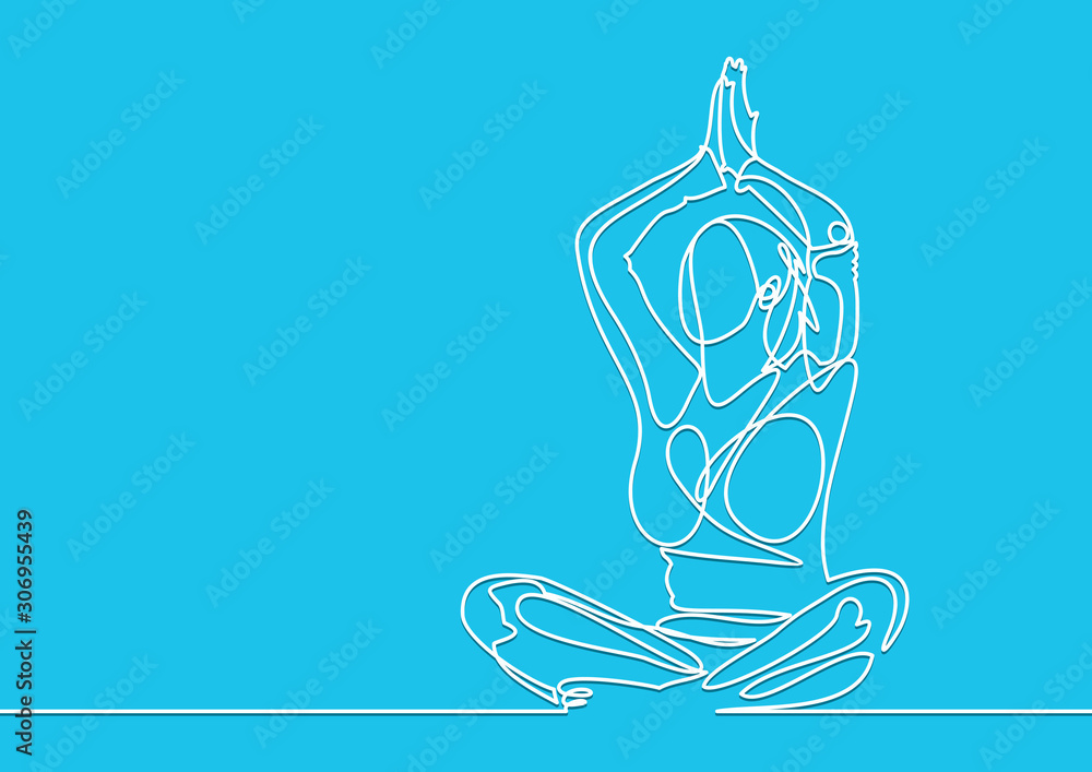 Wall mural Beautiful young woman practicing yoga, meditating in lotus pose-continuous line drawing - Wall murals