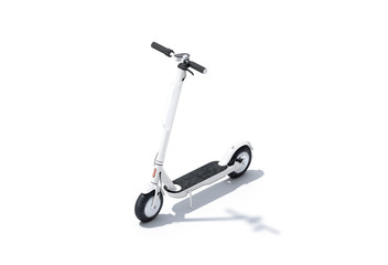 Blank white electric scooter with banner mock up, half-turned view