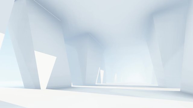 Rectangular walls and bright light with Futuristic empty white corridor