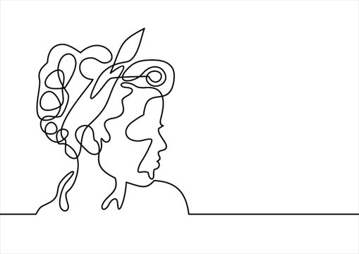 Background with a portrait of the beautiful young girl-continuous line drawing