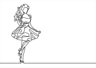 graphic with beautiful young girl model for design. Fashion, style, youth, beauty. Sexy woman-continuous line drawing
