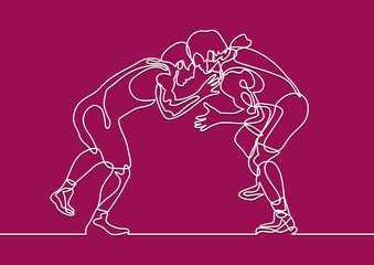 Wrestling vector-continuous line drawing