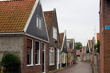 View of historical, traditional and typical houses in Edam. It is a town famous for its semi hard cheese in the northwest Netherlands, in the province of North Holland.