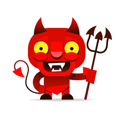 Red Imp With A Cheerful Smile And A Trident