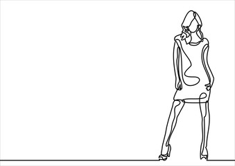 graphic with beautiful young girl model for design. Fashion, style, youth, beauty. Sexy woman-continuous line drawing