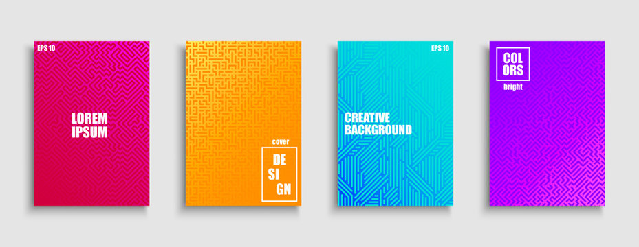 Creative colorful trendy striped posters, templates, placards, brochures, banners, backgrounds, flyers and etc. Bright gradient covers for your ideas. Geometric digital design