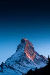 Gordijnen De beroemde berg Matterhorn-piek met bewolkte en blauwe lucht van Gornergrat, Zermatt, Zwitserland © canjoena